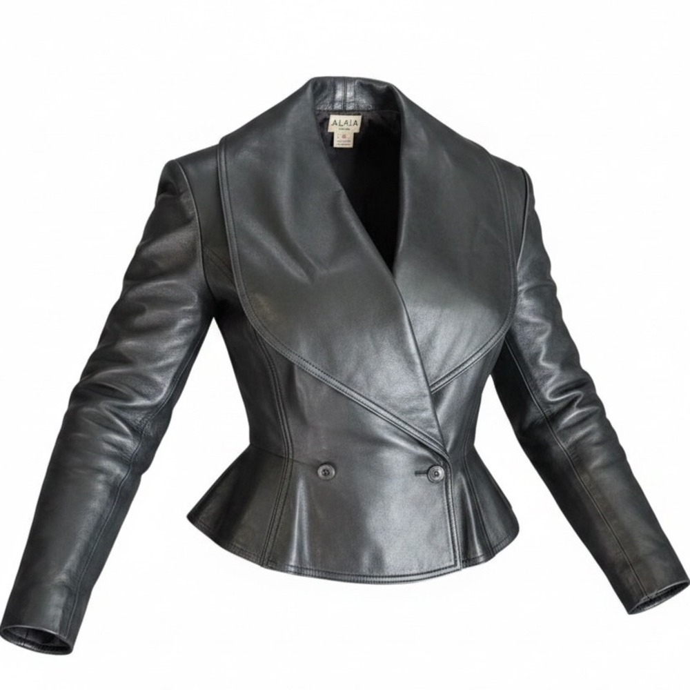 Azzedine Alaia Vintage 1986 Black Leather Corset Peplum Jacket FR42 Paris France
